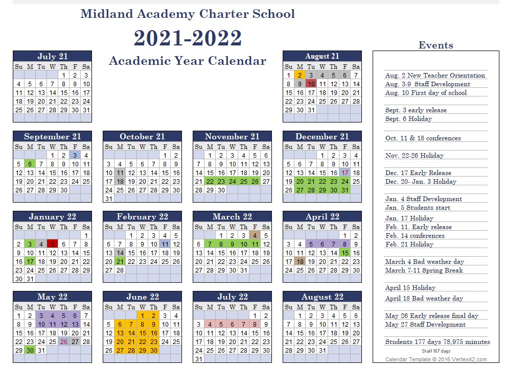Midland Academy Calendar
